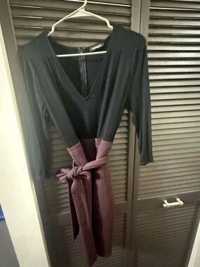 Express Black Top with Plum Knit Tie-Waist Long Sleeve Dress